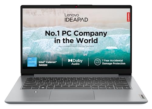 Lenovo IdeaPad 1 Intel Core Celeron N4020 14" HD Thin and Light Laptop (4 GB/256GB SDD/Windows 11 Home/1Yr Warranty/Cloud Grey/1.3Kg), 82V6005CIN