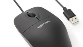 Amazon Basics 3-Button Wired USB Computer Mouse, Single, Black