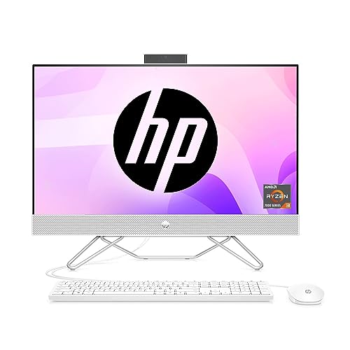 HP All-in-One AMD Ryzen 3-3250U 23.8-inches(60.5 cm) FHD Desktop PC (8GB/256GB SSD + 1TB HDD/FHD IR Camera/Radeon Graphics/Wireless Keyboard and Mouse Combo/Win 11/MS Office/Snow White, 24-cb0789in