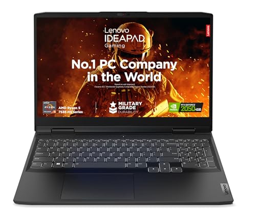 Lenovo IdeaPad Gaming 3 AMD Ryzen 5 7535HS 15.6" (39.62cm) FHD IPS 120Hz Gaming Laptop (16GB/512GB SSD/Win 11/NVIDIA RTX 2050 4GB/Alexa/3 Month Game Pass/Onyx Grey/2.32Kg), 82SB00NXIN