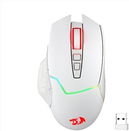 Redragon M690 PRO Wireless Gaming Mouse, 8000 DPI Wired/Wireless Gamer Mouse w/Rapid Fire Key, 8 Macro Buttons, Ergonomic Design for PC/Mac/Laptop, White