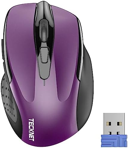 TECKNET Wireless Mouse, 2.4G Ergonomic Optical Mouse, Computer Mouse for USB-A Laptop, PC, Computer, Chromebook, Notebook, 6 Buttons, 24 Months Battery Life - Purple