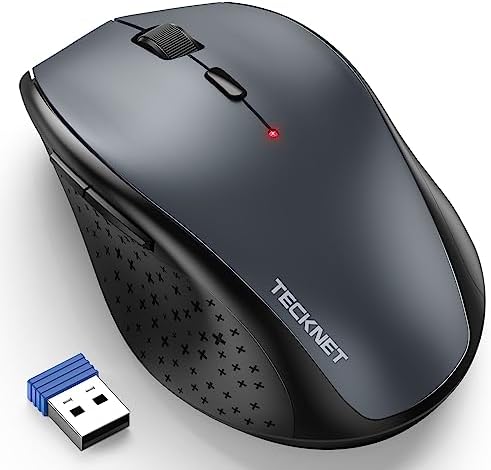 TECKNET Wireless Mouse, 2.4G USB Computer Mouse with 6-Level Adjustable 4800 DPI, 30 Months Battery, Ergonomic Grips, 6 Buttons Portable for PC, Chromebook, Mac - Grey