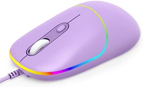 Wired Mouse, LED Computer Mouse Wired, 4 Adjustable DPI up to 6400 Ultra Silent Mouse, Optical Tracking USB Mouse Soft Rubber Corded Mouse for Laptop PC Windows (Purple)