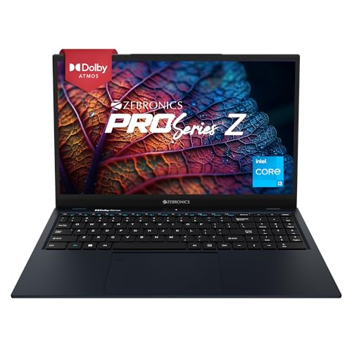 ZEBRONICS PRO Series Z NBC 3S, Intel Core 12th Gen i3 Processor 8GB RAM & 512GB SSD Laptop, 15.6 Inch (39.6CM), IPS 180° Display, Dolby Atmos, 38.5Wh Large Battery, Windows 11, Midnight Blue,1.76 Kg