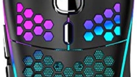 Honeycomb Wired Gaming Mouse, RGB Backlight and 7200 Adjustable DPI, Ergonomic and Lightweight USB Computer Mouse with High Precision Sensor for Windows PC & Laptop Gamers (Black)