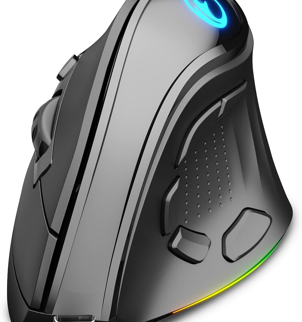 IFYOO 2.4G and BT 5.1 Dual Mode RGB Rechargeable Wireless Vertical Ergonomic Mouse, 5 Side Buttons, Max 8400 DPI, for PC Computer Notebook Laptop, for Windows 11 10, Mac iPad OS, Android - Black