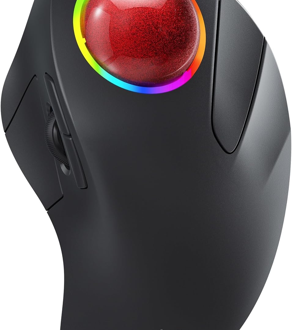 Nulea M505B Wireless Trackball Mouse, Rechargeable Ergonomic RGB Rollerball Mouse, Easy Index Finger Control with 5 Adjustable DPI, 3 Device Connection for PC, Laptop, iPad, Mac, Windows, Android