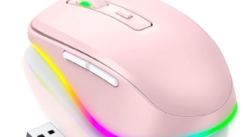 PEIOUS Mouse for Laptop, Wireless Mouse Jiggler - LED Wireless Mice with Build-in Mouse Jiggler Mover, Rechargeable Moving Mouse for Computer Undetectable Keeps Computer Awake - Pink