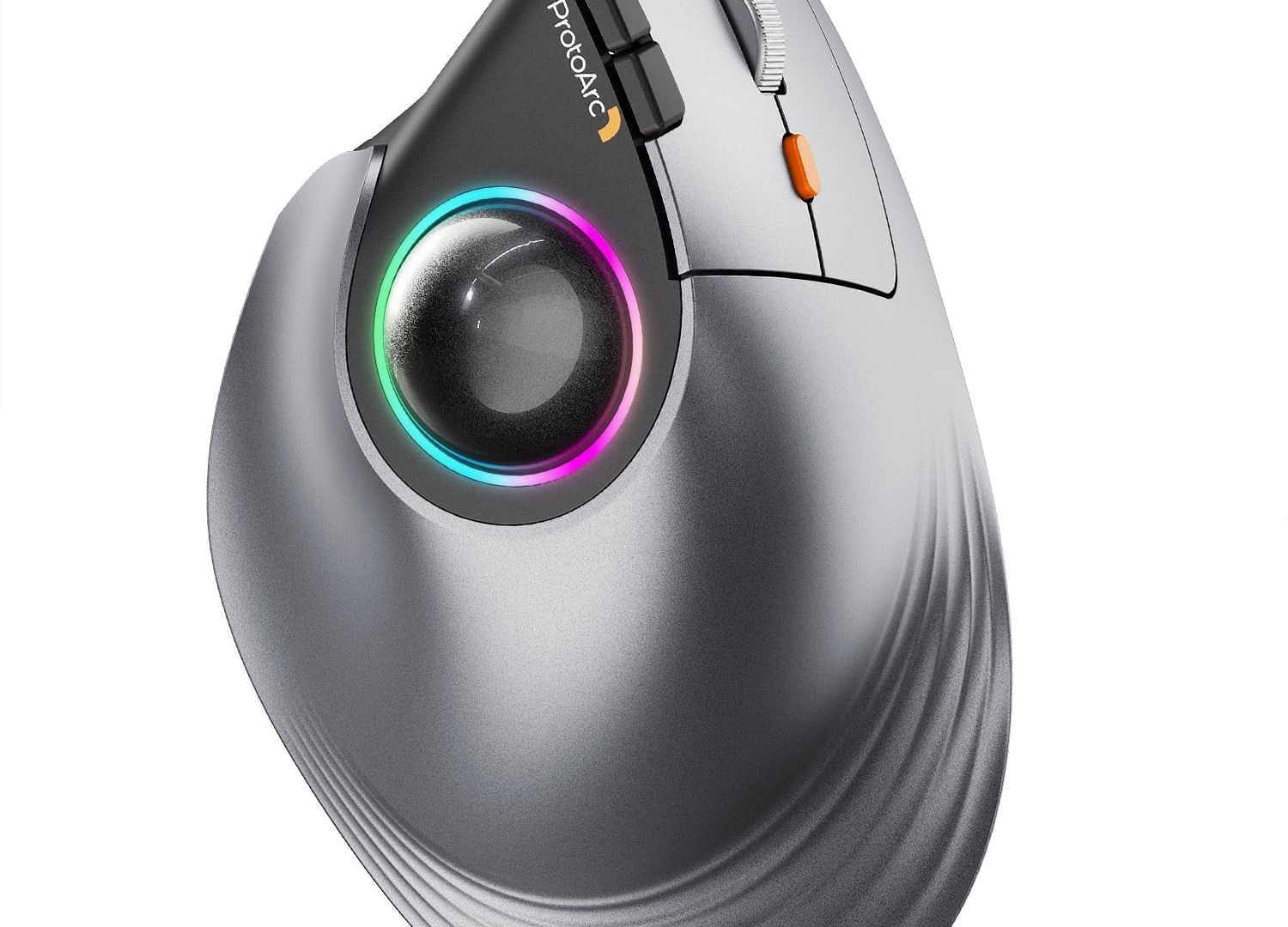 ProtoArc Vertical Wireless Trackball Mouse, EM05 RGB Bluetooth Ergonomic Rollerball Mouse Rechargeable Computer Laptop Thumb Mouse, 3 Device Connection, Compatible with iPad, Mac, Windows PC