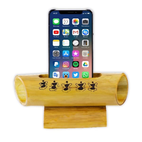 Seva Vivek Bamboo Mobile Stand with Speaker Bamboo Speakers Electricity-Free, 100% Natural, Eco-Friendly