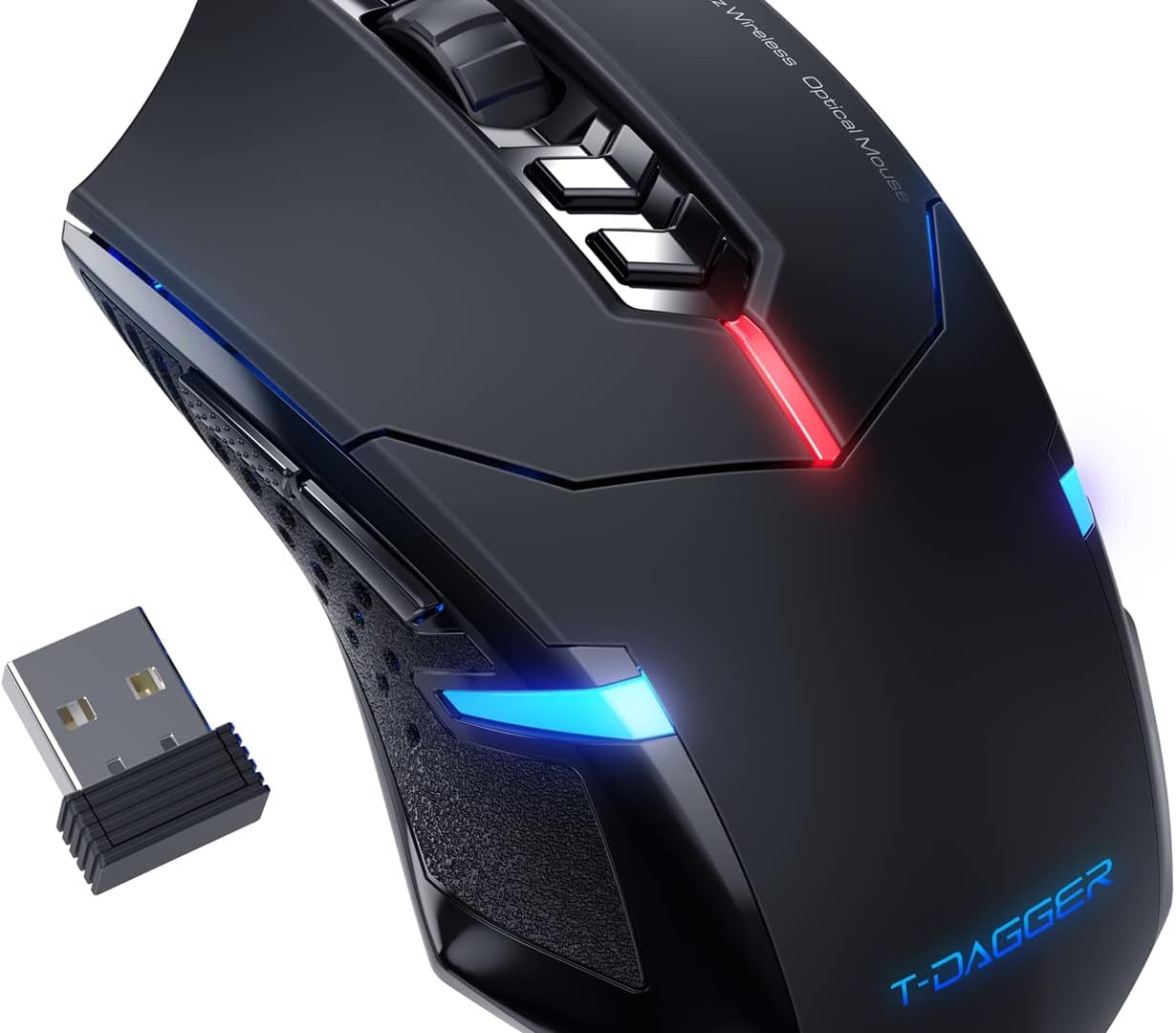 T-DAGGER Wireless Gaming Mouse- USB Cordless PC Accessories Computer Mice with LED Backlit, Ergonomic Gamer Laptop Mouse with 7 Silent Buttons, 5 Adjustable DPI Plug & Play for PC