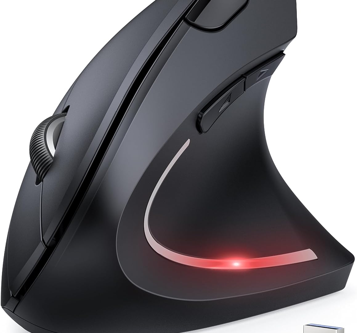 TECKNET Ergonomic Mouse, 4800 DPI Silent Mouse 5 Adjustable DPI, Wireless Mouse 2.4G Vertical Mouse 6 Buttons Computer Mouse Wide Compatibility (Black)