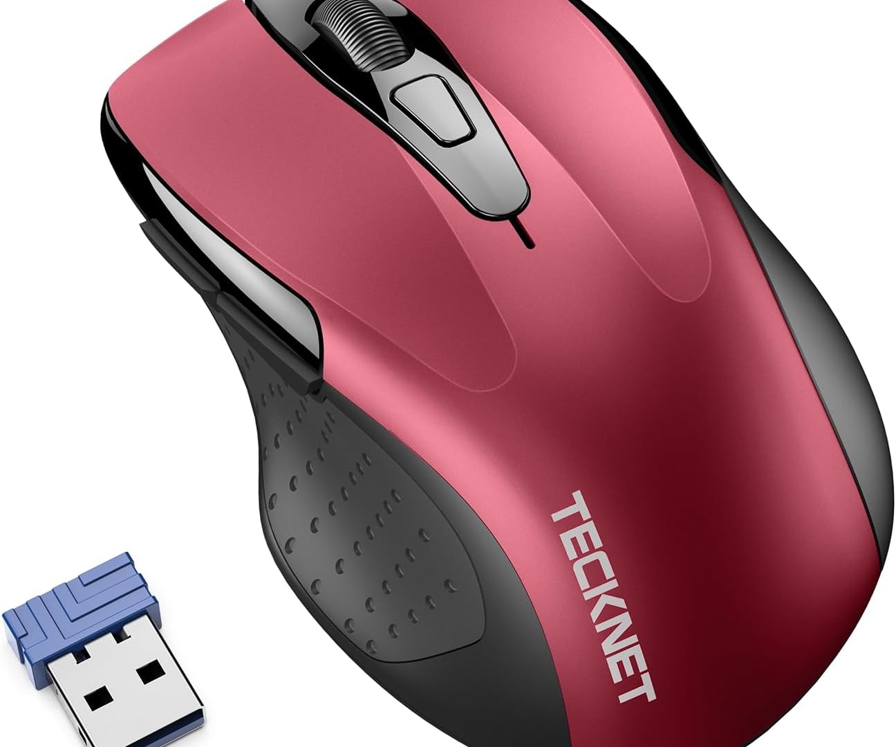 TECKNET Wireless Silent Mouse, Quiet Click, 2.4G Optical Computer Mouse, 6 Adjustable 4000 DPI, Cordless USB Mouse for Laptop, Chromebook - Red