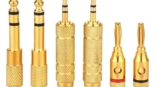 fdealz® [ 6 Pieces ] 6.5mm Male To 3.5mm Female ; 3.5mm Male to 6.35mm Female ; Gold Plated Banana Connectors Plugs ; Headset Jack Adapter 6.35 Audio Speaker Connector & Socket Banana Plug 4mm Combo