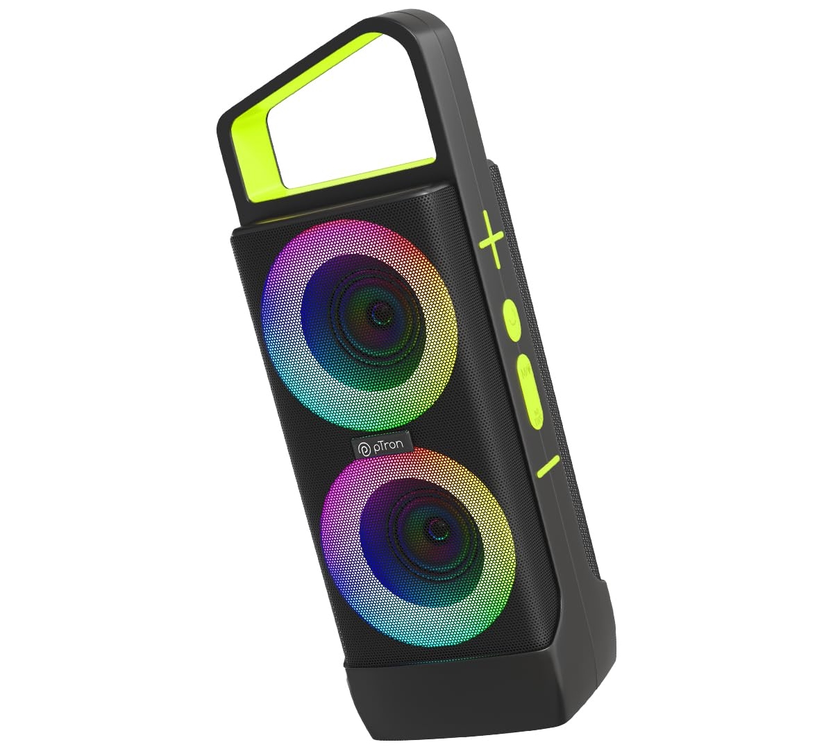 pTron Newly Launched Fusion Saga 20W Bluetooth Speaker with Punchy Stereo Sound, RGB Lights, Metal Grills, 8H Playtime, TWS Feature & Multi-Compatibility Modes-BT5.1/Aux/TF Card/USB (Black/Green)